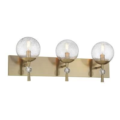 Populuxe 3-Light Oxidized Aged Brass Bath Vanity with Clear Volcanic Glass Shades