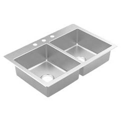 33''x22'' stainless steel 20 gauge double bowl drop in sink by Moen