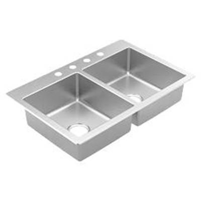 33''x22'' stainless steel 20 gauge double bowl drop in sink by Moen