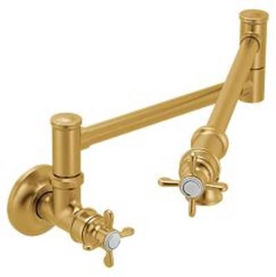 Brushed gold two-handle kitchen faucet by Moen