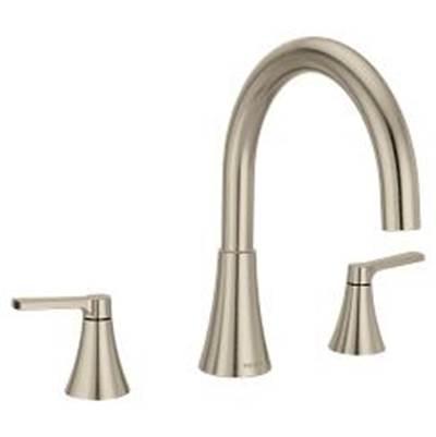 Brushed nickel two-handle roman tub faucet by Moen