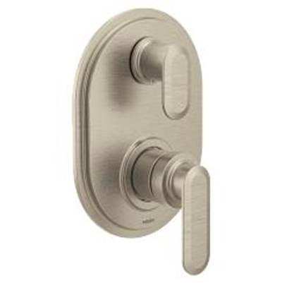 Brushed nickel M-CORE with transfer M-CORE transfer valve trim by Moen