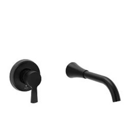 Matte black one-handle tub filler by Moen