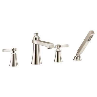 Flara 2-Handle Deck-Mount Roman Tub Faucet Trim Kit with Handshower in Polished Nickel (Valve Sold Separately) by Moen