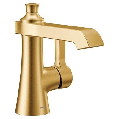 Flara One-Handle Single Hole Bathroom Faucet with Drain Assembly, Brushed Gold by Moen