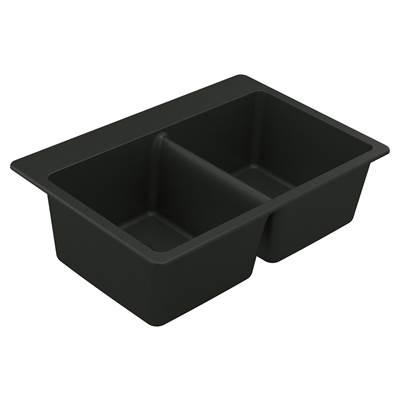 33-Inch Wide x 9.5-Inch Deep Dual Mount Granite Double Bowl Kitchen Sink, Black by Moen