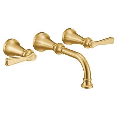 Colinet Traditional Lever Handle Wall Mount Bathroom Faucet Trim, Valve Required, in Brushed Gold by Moen
