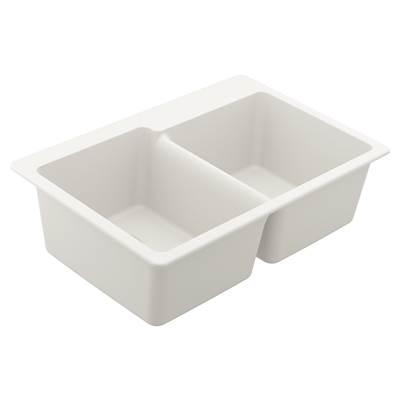 33-Inch Wide x 9.5-Inch Deep Dual Mount Granite Double Bowl Kitchen Sink, White by Moen