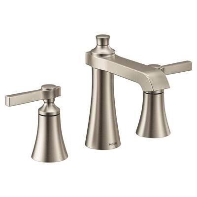 Flara 8 in. Widespread 2-Handle High-Arc Bathroom Faucet Trim Kit in Brushed Nickel (Valve Sold Separately) by Moen