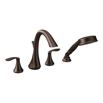 Eva 2-Handle Deck-Mount Roman Tub Faucet Trim Kit with Handshower in Oil Rubbed Bronze (Valve Sold Separately) by Moen