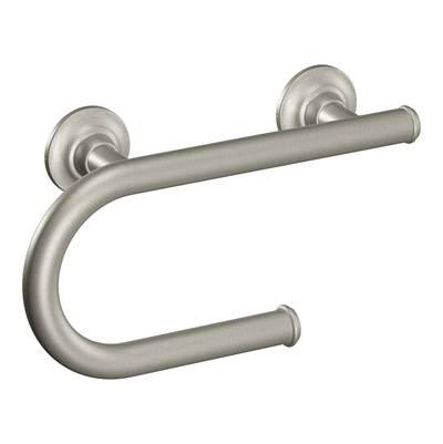 Brushed Nickel 8'' Grab Bar With Paper Holder by Moen