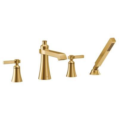 Flara 2-Handle Deck-Mount Roman Tub Faucet Trim Kit with Handshower in Brushed Gold (Valve Sold Separately) by Moen