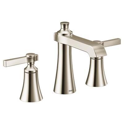 Flara 8 in. Widespread 2-Handle LifeShine Bathroom Faucet with Drain Assembly in Polished Nickel by Moen