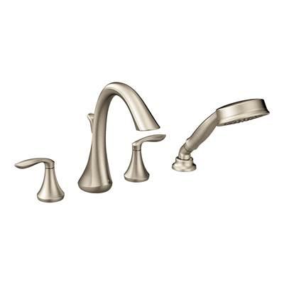Eva 2-Handle Deck-Mount Roman Tub Faucet Trim Kit with Handshower in Brushed Nickel (Valve Sold Separately) by Moen