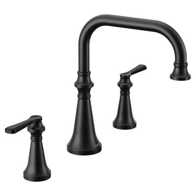 Colinet Two Handle Deck-Mount Roman Tub Faucet Trim with Lever Handles, Valve Required, in Matte Black