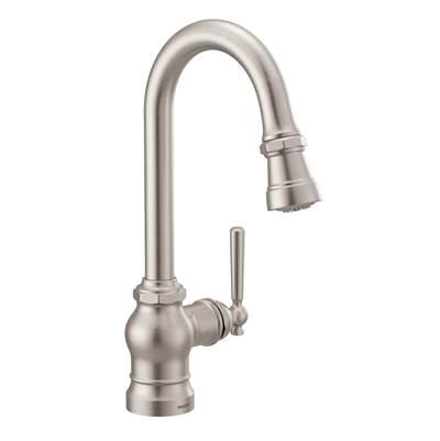 Paterson One-Handle Pulldown Bar Faucet with Power Clean, Includes Interchangeable Handle, Spot Resist Stainless by Moen