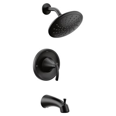 Glyde Posi-Temp Rain Shower Single-Handle Tub and Shower Faucet Trim Kit in Matte Black (Valve Sold Separately) by Moen