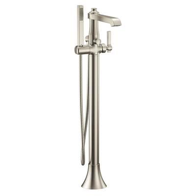 Flara One-Handle Freestanding Floor Mount Tub Filler with Handshower, Brushed Nickel by Moen