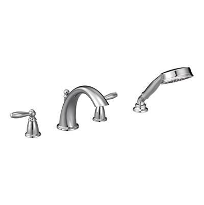 Brantford 2-Handle Deck-Mount Roman Tub Faucet Trim Kit with Hand Shower in Chrome (Valve Sold Separately) by Moen