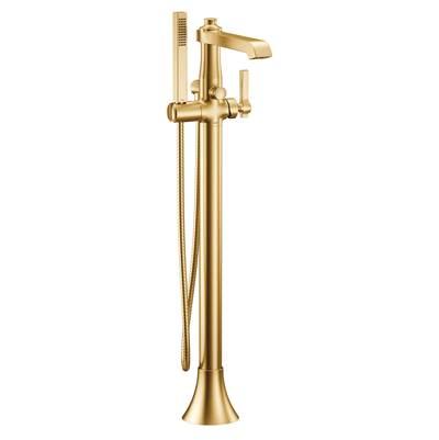 Flara One-Handle Freestanding Floor Mount Tub Filler with Handshower, Brushed Gold by Moen
