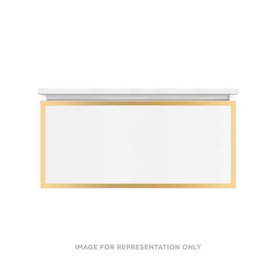 Profiles Framed Vanity, 36'' x 15'' x 18'', Satin White, Matte Gold Frame, Plumbing Drawer, Selectable Night Light, 2700 by Robern