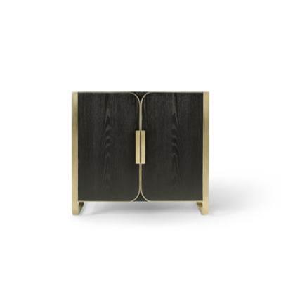 Bergman Vanity, 36'' X 34'' X 23'', Matte Black Oak With Aged Brass, No Vanity Top