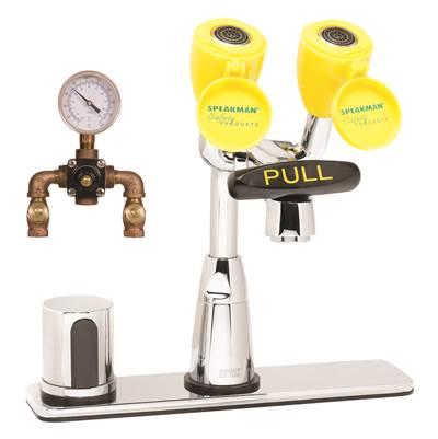 Speakman Eyesaver Batt. Op. Sensor Eyewash Faucet with Under-counter Mixing Valve and Eyewash TMV by Speakman