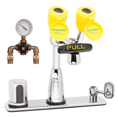 Speakman Eyesaver Batt. Op. Sensor Eyewash Faucet with Thermostatic Mixing Valve & Manual Override and Eyewash TMV