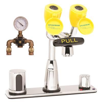 Speakman Eyesaver AC Op. Sensor Eyewash Faucet with Above Counter Mixing Valve and Eyewash TMV