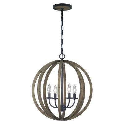 Allier Small Pendant Weathered Oak Wood / Antique Forged Iron by Visual Comfort Studio Collection