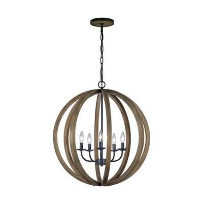 Allier Medium Pendant Weathered Oak Wood / Antique Forged Iron