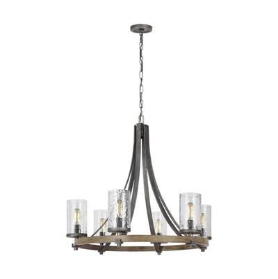 Angelo Medium Chandelier Distressed Weathered Oak / Slate Grey Metal by Visual Comfort Studio Collection