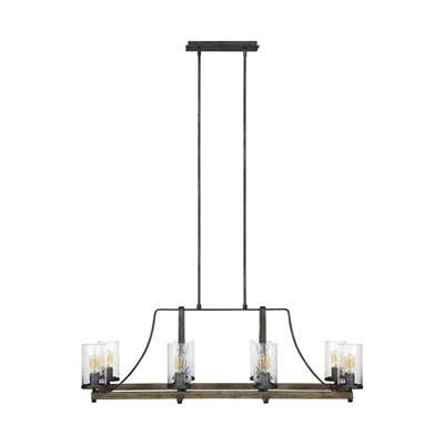 Angelo Linear Chandelier Distressed Weathered Oak / Slate Grey Metal by Visual Comfort Studio Collection
