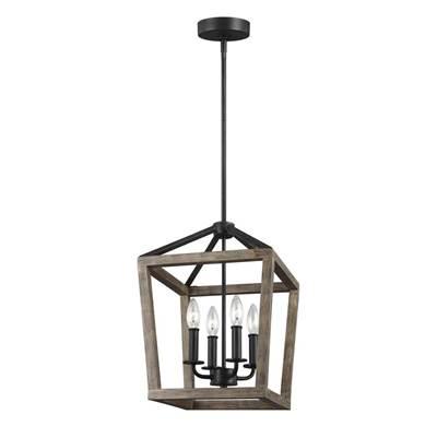 Gannet Small Chandelier Weathered Oak Wood / Antique Forged Iron
