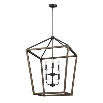 Gannet Large Chandelier Weathered Oak Wood / Antique Forged Iron by Visual Comfort Studio Collection