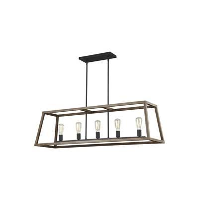 Gannet Linear Chandelier Weathered Oak Wood / Antique Forged Iron by Visual Comfort Studio Collection