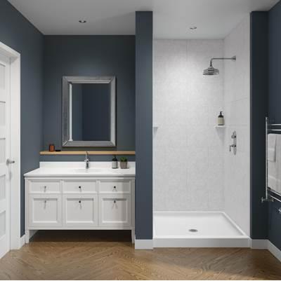 TSMK96-3462 34 x 62 x 96 Swanstone Traditional Subway Tile Glue up Shower Wall Kit in Ice by Swan