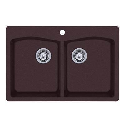 QZED-3322 22 x 33 Granite Drop in Double Bowl Sink in Espresso by Swan