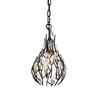 Bask 1-Lt Crystal Mini Pendant - Matte Black/French Gold