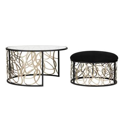 Scribble Nesting Coffee Table and Ottoman - Matte Black/Artifact by Varaluz