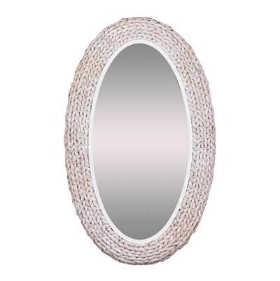 Athena 24x40 Oval Wall Mirror - Matte White/Whitewash Seagrass