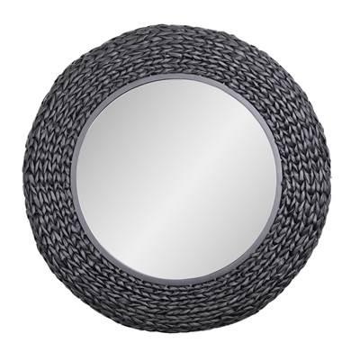 Athena 30-in Round Wall Mirror - Matte Black/Black Seagrass by Varaluz
