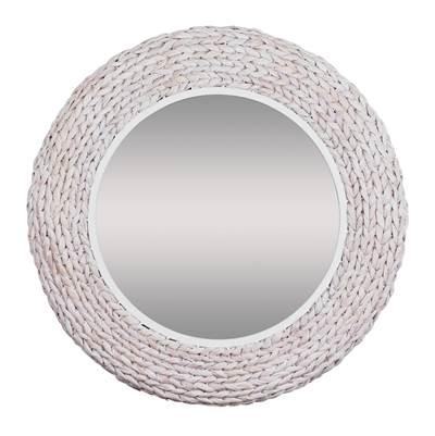 Athena 30-in Round Wall Mirror - Matte White/Whitewash Seagrass