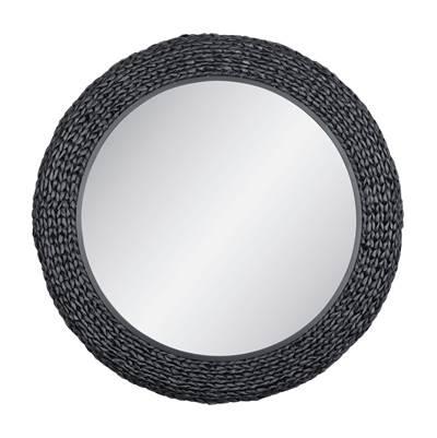 Athena 40-in Round Wall Mirror - Matte Black/Black Seagrass by Varaluz