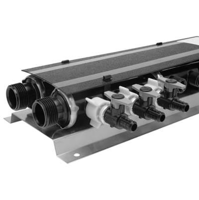 (3) 1'' Male Inlet/Outlets, (15) 1/2'' Male Hot Outlets and (21) 1/2''  Male Cold Outlets and (36) 1/2''  Plastic Valves