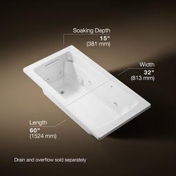 Archer 60'' x 32'' drop-in Heated BubbleMassageE air bath and whirlpool - image 3