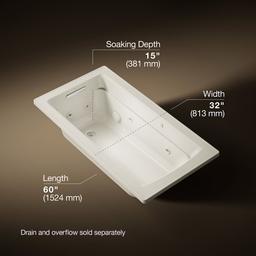 Archer 60'' x 32'' drop-in Heated BubbleMassageE air bath and whirlpool - image 3