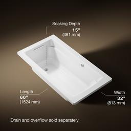 Archer 60'' x 32'' drop-in bath with Bask heated surface - image 3