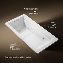 Archer 72'' x 36'' drop-in Heated BubbleMassageE air bath and whirlpool - image 3