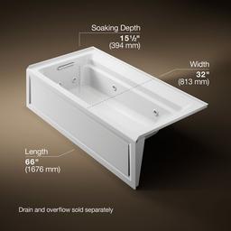 Archer 72'' x 36'' alcove whirlpool bath with alcove, left drain - image 3